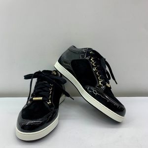 JIMMY CHOO 37.5 Miami Suede Patent Leather Sneakers with BOX